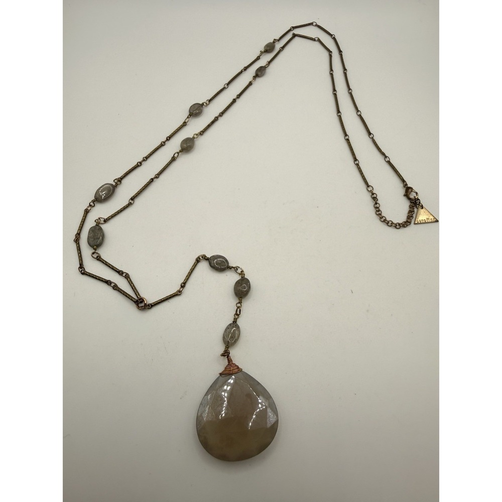 Serefina Pendant Necklace Faux Stone Chain Link Y Drop 31"